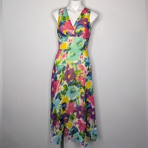 Coldwater Creek Colorful Floral Sleeveless V Neck Midi Dress 6